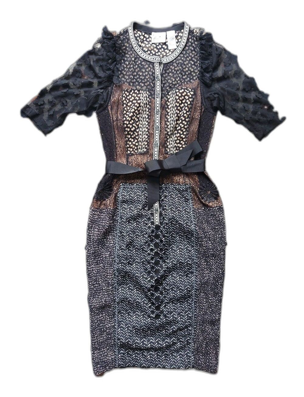 Byron Lars Art to Wear Anthropologie Dress Whimsygoth Floral Lace Sheath Midi